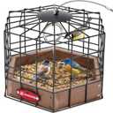 Kingsyard Squirrel Proof Platform Bird Feeders for Outdoor Hanging, 10" Wide Metal Caged Bird Feeder for Small Wildbirds Finches, Recycled Plastic Feeding Platform with Metal Seed Tray, Brown