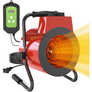 Buyplus Greenhouse Heater with Digital Thermostat, 1500W Outdoor Heaters for Patio, Overheat Protection & 3S Fast Heating, Electric Space Heater for Patio, Garage, Greenhouse, Flower House, Red