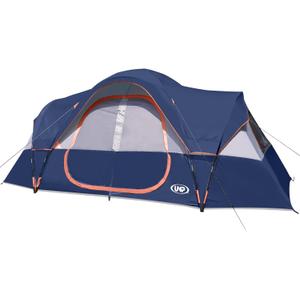 UNP Camping Tent 10-Person-Family Tents, Parties, Music Festival Tent, Big, Easy Up, 5 Large Mesh Windows, Double Layer, 2 Room, Waterproof, Weather Resistant, 18ft x 9ft x78in (Navy Blue)