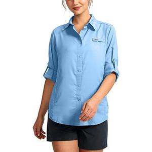 Womens Sun Protection Fishing Shirt with Zipper Pockets Lightweight SPF Long Sleeve Shirts for Hiking Safari Size S