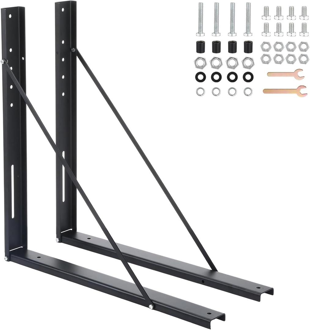Set of 2 Steel Mounting Brackets 24 x 24 Inch Truck Tool Box Mounting Kit with with Screws Spacers and Sleeves Bolts for Underbody Truck Bed Trailer Tool Box, Black
