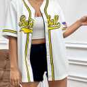 Baseball Shirt Jersey Women Baseball Player T-Shirt Game Day Fan Graphic Tees Button up Short Sleeve (White, S)