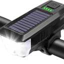 Bike Lights for Night Riding,Solar Charging Bicycle Light 3 Modes LED Road Mountain Bike Front Light Waterproof Bicycle Bell Light USB Rechargeable Headlight (Black)