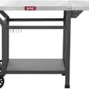 Feasto Movable Grill Table with Folding Side Table, Pizza Oven Table as BBQ Food Prep Cart with Undershelf for Outdoor & Indoor Use, 43" L x 20" W Stainless Steel Tabletop, Grey