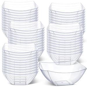 Tanlade 50 Pcs Square Plastic Serving Bowls Disposable Snack Salad Bowl Small Party Candy Bar Containers Taco Bar Serving Dishes for Buffet Chips Fruit (12 oz,Clear)
