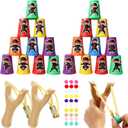 Ninja Party Favors - Wooden Slingshot Catapult Kit for Kids with 30 Pom Poms & 24 Plastic Cups,Ninjago Birthday Party Decorations,Fun Indoor/Outdoor Game,Holiday Games for Ninja Kidz Toys