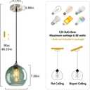 Gray Green Glass Pendant Lights Kitchen Island Lighting Globe Pendant Light Fixtures Modern Pendant Lighting for Kitchen Island Bedroom Living Dining Room Light Fixture(7.87in, 3-Pack)