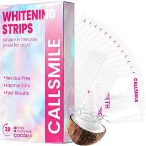 CALLSMILE Teeth Whitening Strips - Whitening Strips for Sensitive Teeth, Hydrogen Peroxide Teeth Whitener for Coffee, Wine, Tobacco, and Other Stains, 28 Strips (14 Days Treatment), Coconut