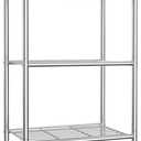 Sakugi 5-Tier Storage Shelves with Hooks, 18.1" x 12.4" x 56.8", Silver | Heavy-Duty Metal Frame, Space-Saving Shoe Rack & Bookshelf, Adjustable Leveling Feet, Ideal for Bedroom, Bathroom and Garage