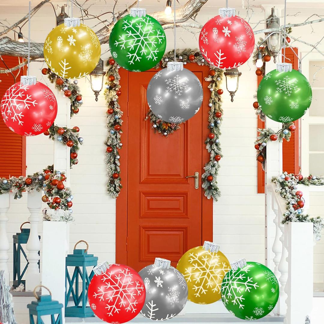 YHFUISK 10 PCS Outdoor Christmas Decorations, 9 Inch Giant Inflatable Snowflake Christmas Ornaments Ball/Orbs, Large Holiday Ornaments Decor for Front Door Yard for New Year Festive4 Color