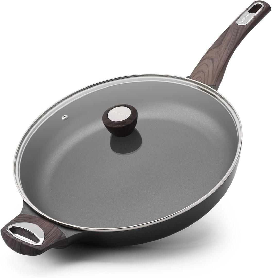 SENSARTE Ceramic Nonstick Frying Pan Skillet with Lid 12.5Inch Large Non Stick Non-toxic Healthy Kitchen Cooking Chef's Pan, Free of Intentionally Added PFOA/PFAS/PTFE, Induction Compatible