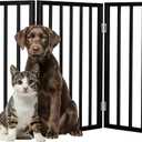Pet Gate - 3-Panel Indoor Foldable Dog Fence for Stairs, Hallways, or Doorways - 54x24-Inch Wood Freestanding Dog Gates by PETMAKER (Black)