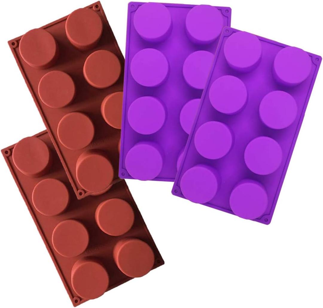 8-Cavity Round Baking Silicone Molds, 4PCS Cake Tray Moulds for Cupcake, Cookie, Soap, Muffin, Resin Casting, Ice Cube - 32 Cavities in Total