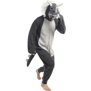 dressfan Animal Triceratops Dragon Onesie Costume Dinosaur Christmas Halloween Cosplay Costume Pajamas Unisex Adults Teens (Medium, Grey)