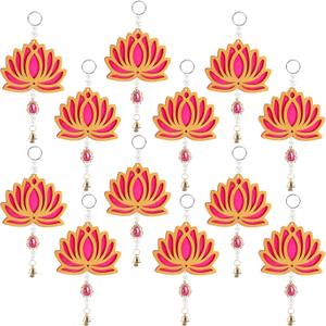 12 Pcs Lotus Hangings Garlands Diwali Floral Wall Hangings Indian Pooja Room Wood Decoration Back Dropper Showpiece for Diwali Temple Home Wall Decor