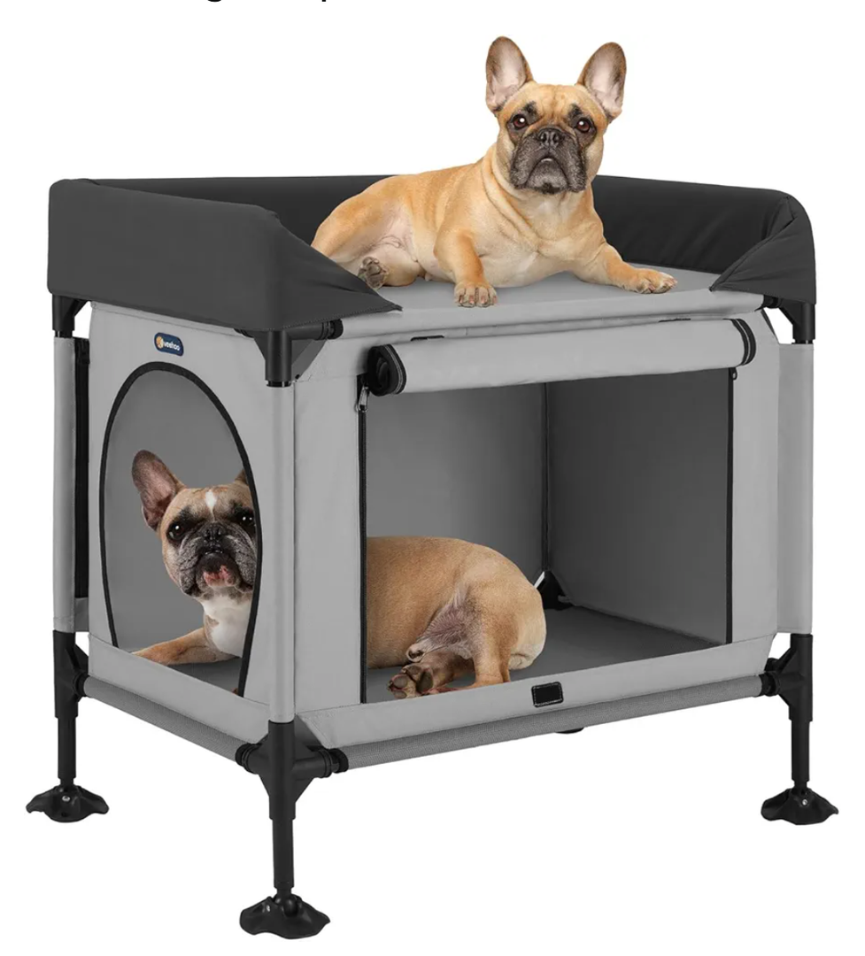 Veehoo Dog Bunk Bed, Dog Beds Attachment to Human Bed, Bedside Dogs Cot for Small, Medium Cats & Dogs, Pet Window Perch, Grey