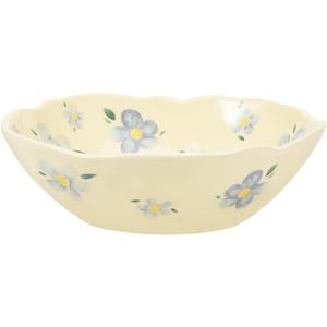 Koythin Salad Bowls, Cute Blue Flower Ceramic Bowls, Cream Yellow Serving Bowl for Pasta, Cereal, Fruit, Soup, Rice, Dishwasher and Microwave Safe (Blue Flower Set of 1)