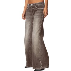 Forever 21 Low Rise Wide Leg Denim Pant with Stud Details Size 4