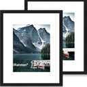 16x20 Picture Frame Set of 2 with Plexiglass, Black Poster Frame Display 11x14 Picture with Mat or 16 x 20 Picture Without Mat, Wood Photo Frame for Wall Mounting Horizontal and Vertical (Black 2)