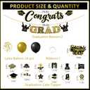 CIEHER Birthday Decorations Set - Birthday Banner, Plastic Tablecloth, Balloons, Cake Topper and Streamers (Gold Black Graduation)