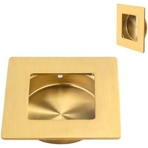 Homotek Recessed Sliding Closet Door Finger Pulls, 2-3/4 Inch Square, 2-1/8 Inch Diameter, Stainless Steel, Flush Handles for Pocket, Bypass, Barn Door Drawer Pulls (Brushed Gold, 2 Pack)