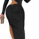 Famnbro Women's Sparkly Cut Out Dresses Wrap Ruched Bodycon High Split Cocktail Party Maxi Dress Size XL