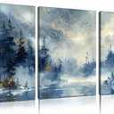 Forest Pictures Wall Art for Office - Modern Blue Canvas Art Wall Decor