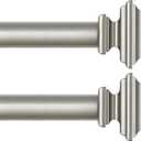 KAMANINA 2 Pack Curtain Rod 32 to 58 Inches (2.6-4.8ft), 1 Inch Curtain Rods for Windows, Single Drapery Rods with Square Finials, Antique Silver