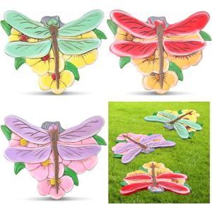 3 Pcs Dragonfly Stepping Stones Resin 7-10inch Decorative Stepping Stone Dragonfly Outdoor Garden Decorations for Garden Patio Walkway Sculpture Yard Art