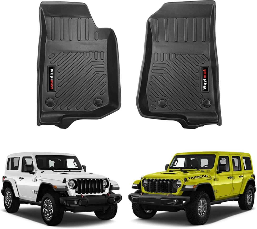 Custom for 2018-2025 2026 Jeep Wrangler JL 4 Door 2 Door 4XE/Jeep Gladiator Floor Mats 2 Pcs All Weather TPE Rubber Protection Mat (for Jeep Wrangler JL Front Floor Mat)