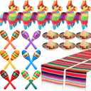 Libima 26 Pcs Mexican Decor Fiesta Decorations Include 6 Donkey 12 Large Fiesta Maracas 2 Serape Table Runners 6 Sombrero Hats for Mexican Decorations Favors(Boho)