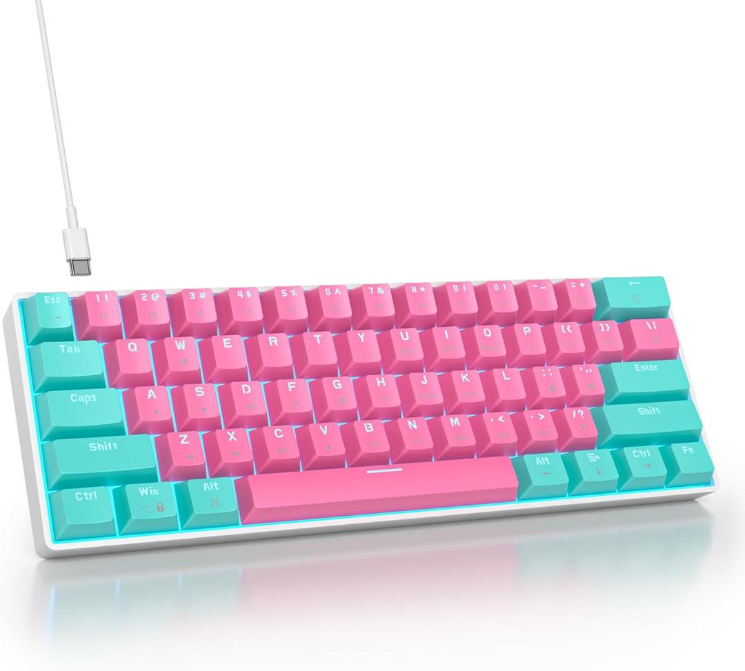 60 Percent Gaming Keyboard Mechanical with Linear Red Switch, 60% Wired Ultra-Compact Mini Keyboard LED with PBT Keycaps for Ps4/Ps5/Xbox61 Miami