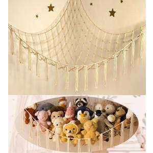 Stuffed Animal Storage Hammock Net - Toy Hammock Net for Stuffed Animals Corner - Hanging Stuff Animal Organizer Holder Large Size Baby Nursery Room Decor (Beige)