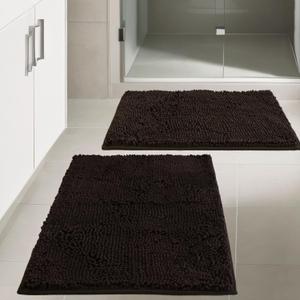 Bathroom Rugs Chenille, Extra Thick and Absorbent, Non-Slip, Machine Washable, Dry Quckily, Soft Cozy Plush, Used Under Shower Bathtub and Sink, Bath Mat Sets 5050U+5080 Coffee (16 x 24 inch + 20 x 32 inch (Rectangular))