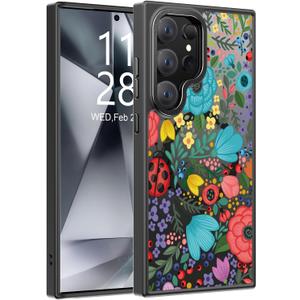 Goodon for Galaxy S25 Ultra Case, Wireless Charging Compatible, Shockproof Translucent Matte Cover - Cute Floral Design Phone Case for Women Girls - Colorful Flower Garden