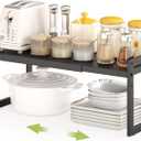 DOLALIKE Expandable kitchen Countertop Organizer, Stackable Cabinet Shelf Organizers, Space Saving Spice Rack Pantry Storage for Bathroom Office (Black, 1 Pack)