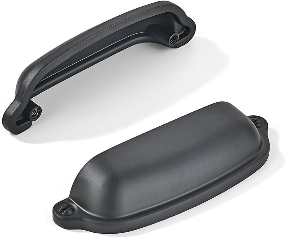 khtumeware 10 Pack Matte Black Cup Pulls 3 Inch Center to Center - Cabinet & Drawer Handles for Kitchen Hardware