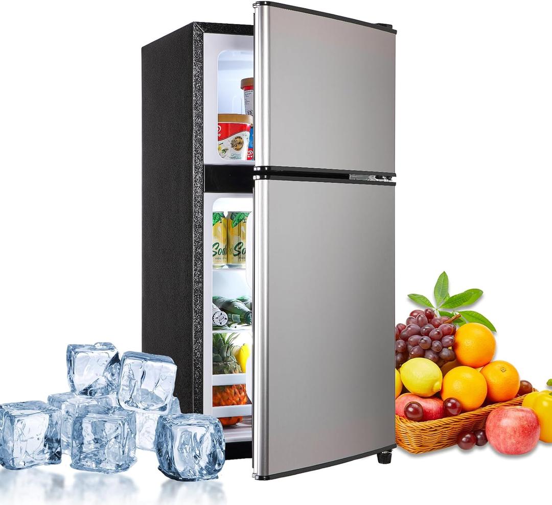 Dorm Fridge with Freezer, Small Refrigerator 3.3 Cu. Ft. with Freezer for Apartment, Temperature Adjustable Apartment Size Fridge for Kitchen, College, RV, Office, Silver