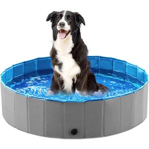 Jasonwell Foldable Dog Pet Bath Pool Collapsible Dog Pet Pool Bathing Tub Kiddie Pool Doggie Wading Pool for Puppy Small Medium Large Dogs Cats and Kids 32" Grey (Mdf Wood Gray)