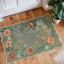 Lahome Floral Rugs for Entryway, 2X3 Washable Kitchen Rugs Ultra-Thin Soft Rug, Non Slip Indoor Door Mat Stain Resistant Boho Small Flore Throw Carpet for Bathroom Bedroom (2x3ft,Green)