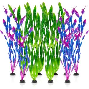 RAINFLOW Artificial Aquarium Plants Decorations - 10Pcs Green & Purple Tall Artificial Seaweed Fish Tank Decorations,Aquarium Decor Set,Plastic Plants Betta Fish Tank Accessories