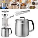 68oz 3-in-1 304 Stainless Steel Oil Filter Pot with Fine Mesh Oil Strainer & Tong, Heat-Resistant Handle, 2LCapacity Bacon Grease Container for Kitchen & Camping,Multi-Functional Frying Oil Container.