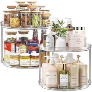LAMU 2Pack 2 Tier Lazy Susan Organizer 12 inch Large Lazy Susan Turntable Rotating Spice Rack Organization for Cabinet, Kitchen, Pantry, Countertop, Bathroom, Vanity, Medicine Cabinet Organizer, Clear