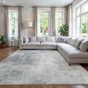 Area Rug 8x10 Machine Washable Rug Vintage Traditional Floor Cover Foldable Thin Retro Indoor Non Slip Carpet Floral Print Mat Bedroom Living Room Dining Room Office,Line Gray