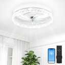 VOLISUN Low Profile Ceiling Fan with Lights and Remote, 20in Modern Ceiling Fans Flush Mount, 3000K-6500K Dimmable Bladeless LED Fan Light, White Fandelier Ceiling Fans with Lights for Bedroom