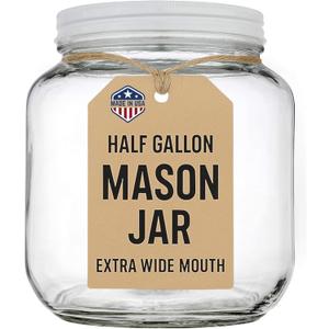 kitchentoolz Half Gallon Mason Jar Wide Mouth with Airtight Metal Lid - Safe for Fermenting Kombucha Kefir - Curing Pickling, Storing and Canning - BPA-Free Dishwasher Safe (1, White Lid)