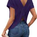 LilyCoco Women's Short Batwing Sleeve Shirt Criss Cross Back Tops Casual Loose Plain Tee Black XXX-Large (Purple, XXXL)