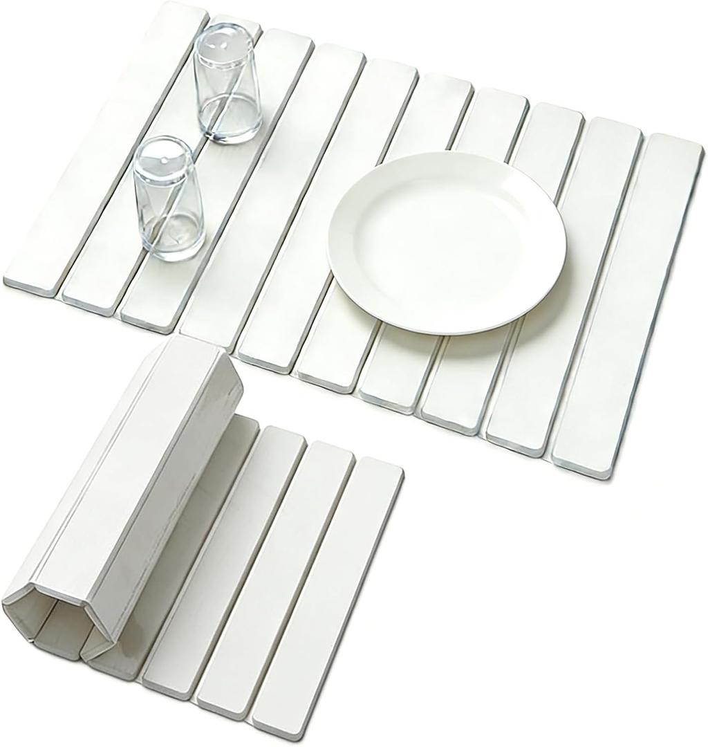 Large Stone Drying Mat for Kitchen Counter, Collapsible Dish Drying Mat Quick Drying Super Absorbent Diatomaceous Earth Mat, Drain Pad for Dishes Bottles Cups Match Any Countertop 24" x 16" (White)