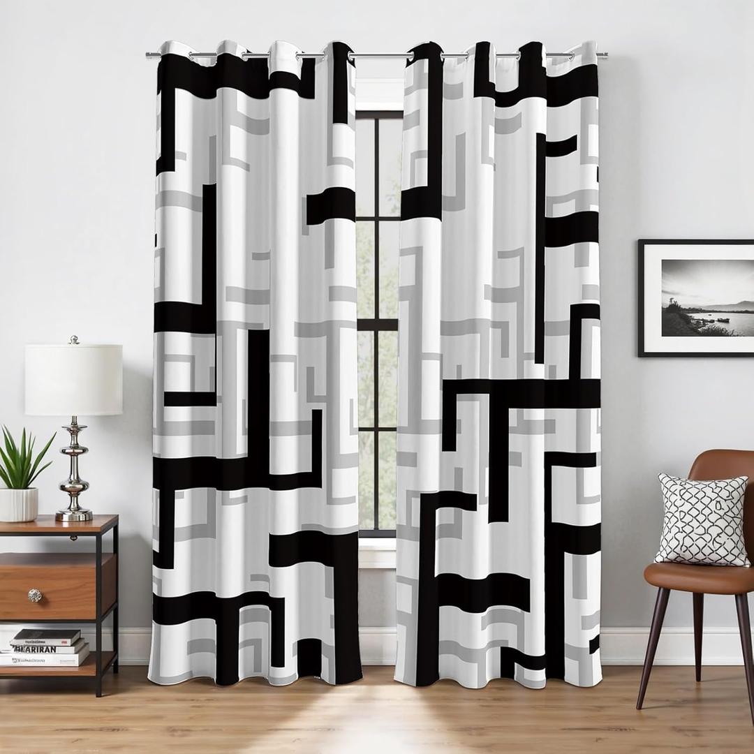weesire Modern Blackout Curtains for Bedroom Living Room 2 Panels 100% Blackout Black and White Pattern Curtains Abstract Curtains, 52x84 Inches