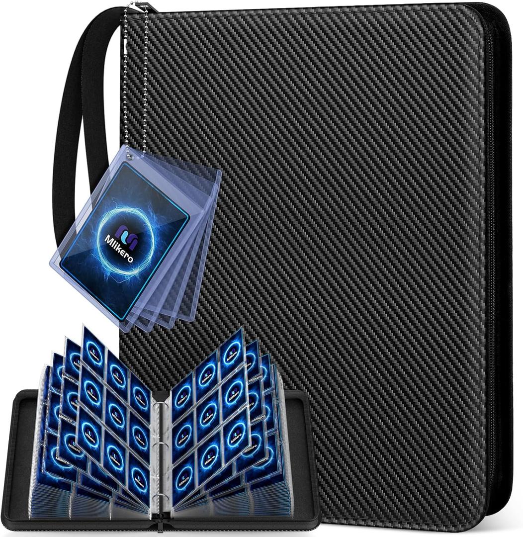 Mlikero Card Binder 9 Pocket, Trading Card Binder with Card Display Design, 720 Double Sided Pocket PU Collection Binder, Card Albums for MTG, TCG, and Sports Cards (Black)